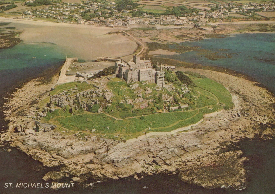 Cornwall Postcard - Aerial View of St Michael's Mount, Marazion, 1985 - Mo’s Postcards 