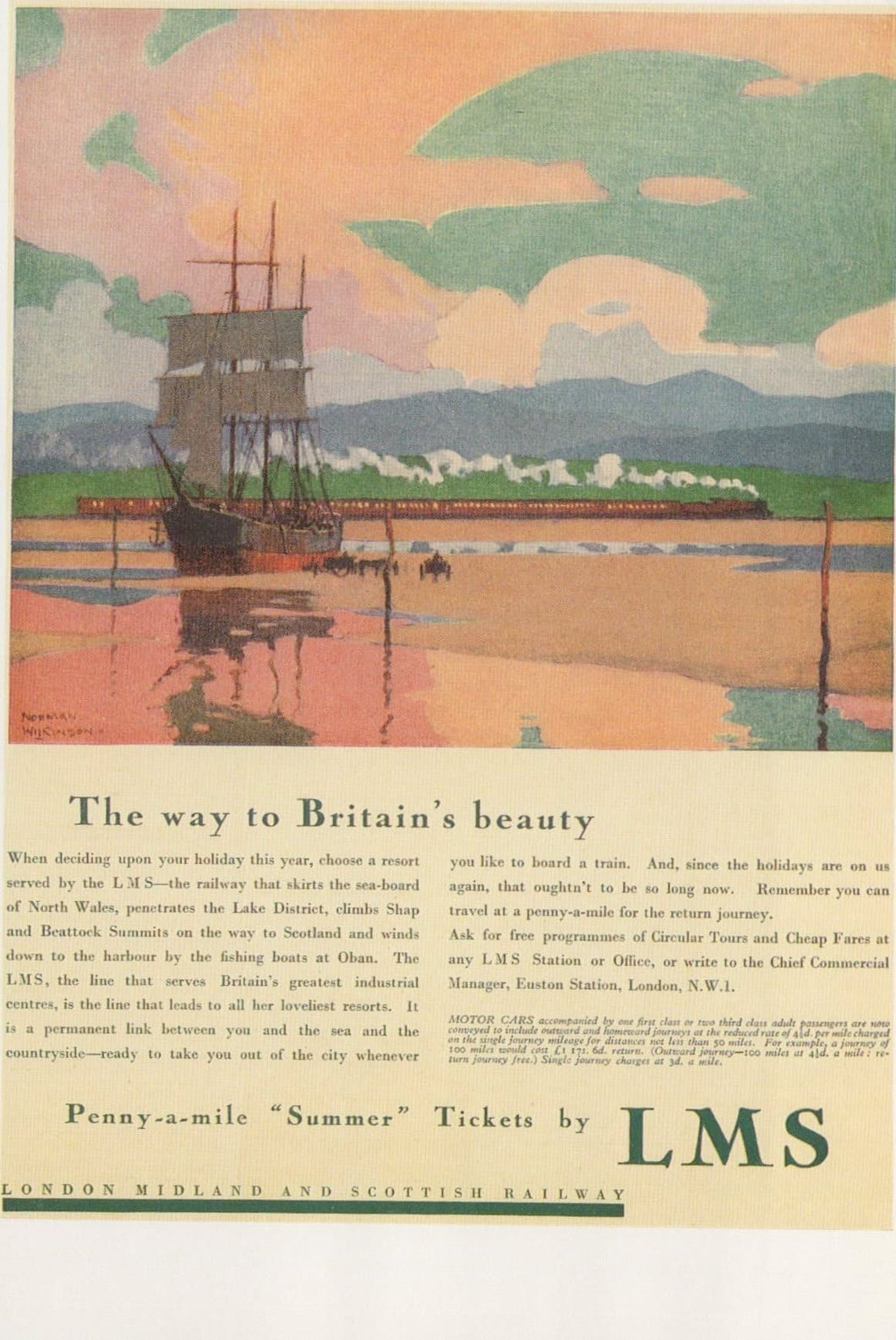 Advertising Postcard - The Way To Britain's Beauty, London Midland and Scottish Railway - Mo’s Postcards 