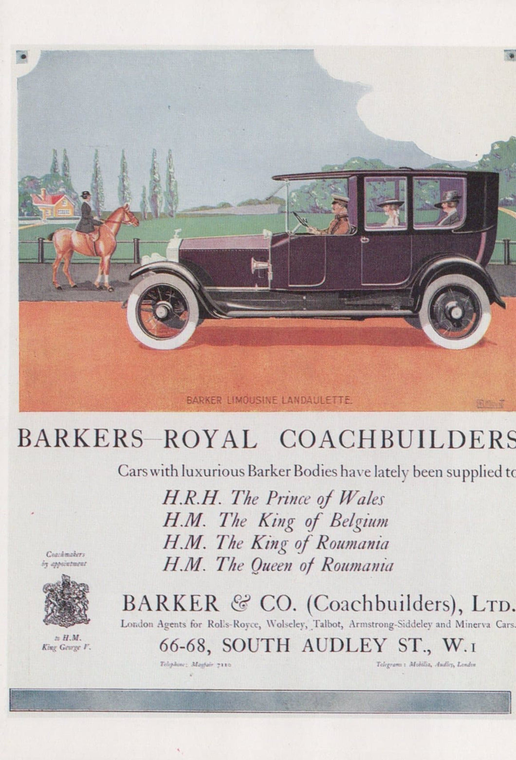 Advertising Postcard - Barker & Co (Coachbuilders) Ltd, Royal Coachbuilders - Limousine Landaulette - Mo’s Postcards 