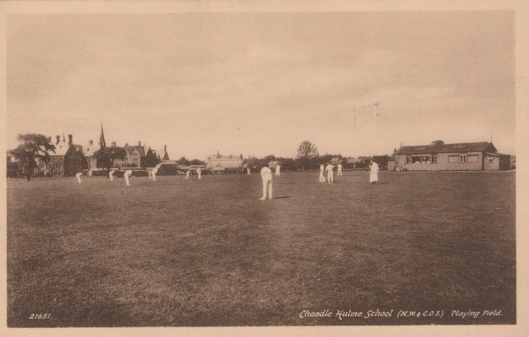 Cheshire Postcard - Cheadle Hulme School Playing Field - Cricket Match - Mo’s Postcards 
